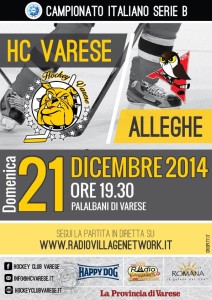 Locandina Hockey Varese vs alleghe 21 dic 14