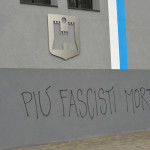 SARONNO SCRITTE CONTRO I FASCISTI E SUL MONUMENTO AI PARACADUTISTI DAVANTI STADIO DI SARONNO