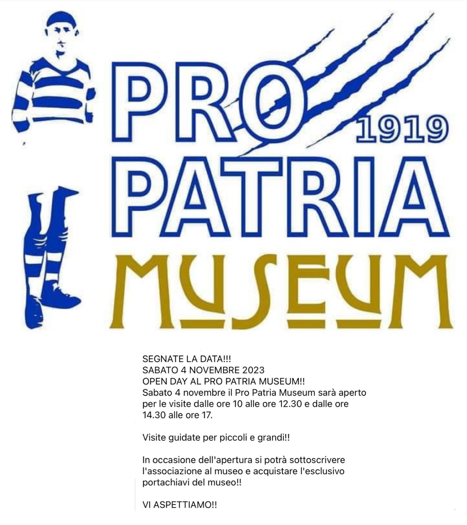 Un sabato a spasso nella storia biancoblu: sabato 4 novembre Open Day del Pro Patria Museum