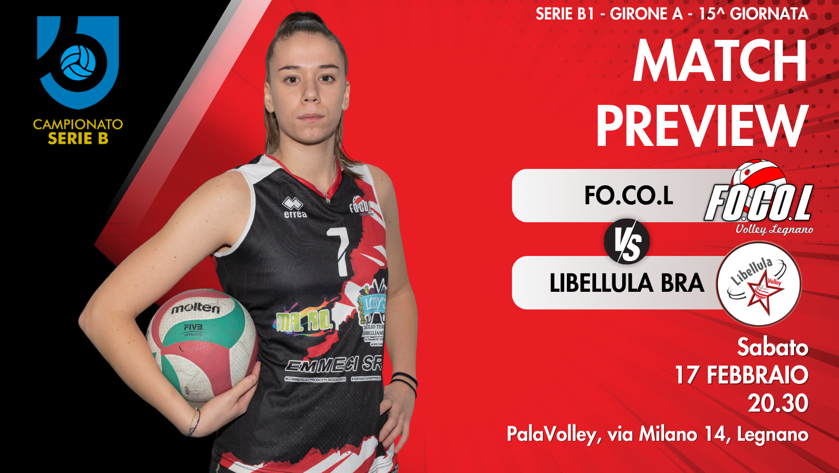Volley B1: sabato al Pala di Legnano per FoCoL-Libellula Bra