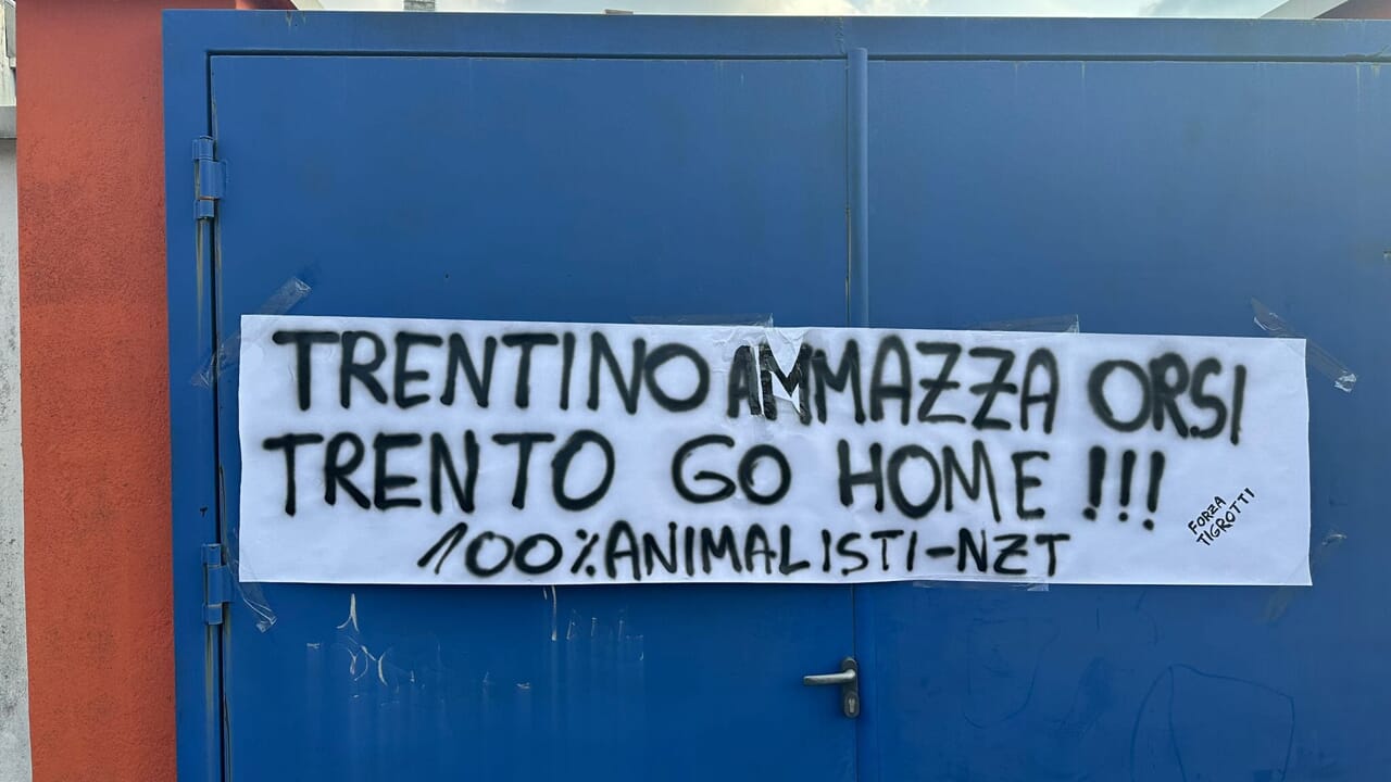 Gli animalisti tifano Pro Patria. L’Orso Gate riciccia allo “Speroni”: striscione anti Trento e pro plantigradi