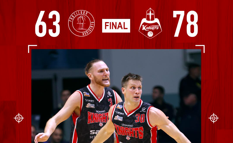 Legnano non si ferma: i Knights dominano 78-63 ad Agrigento e consolidano il primato