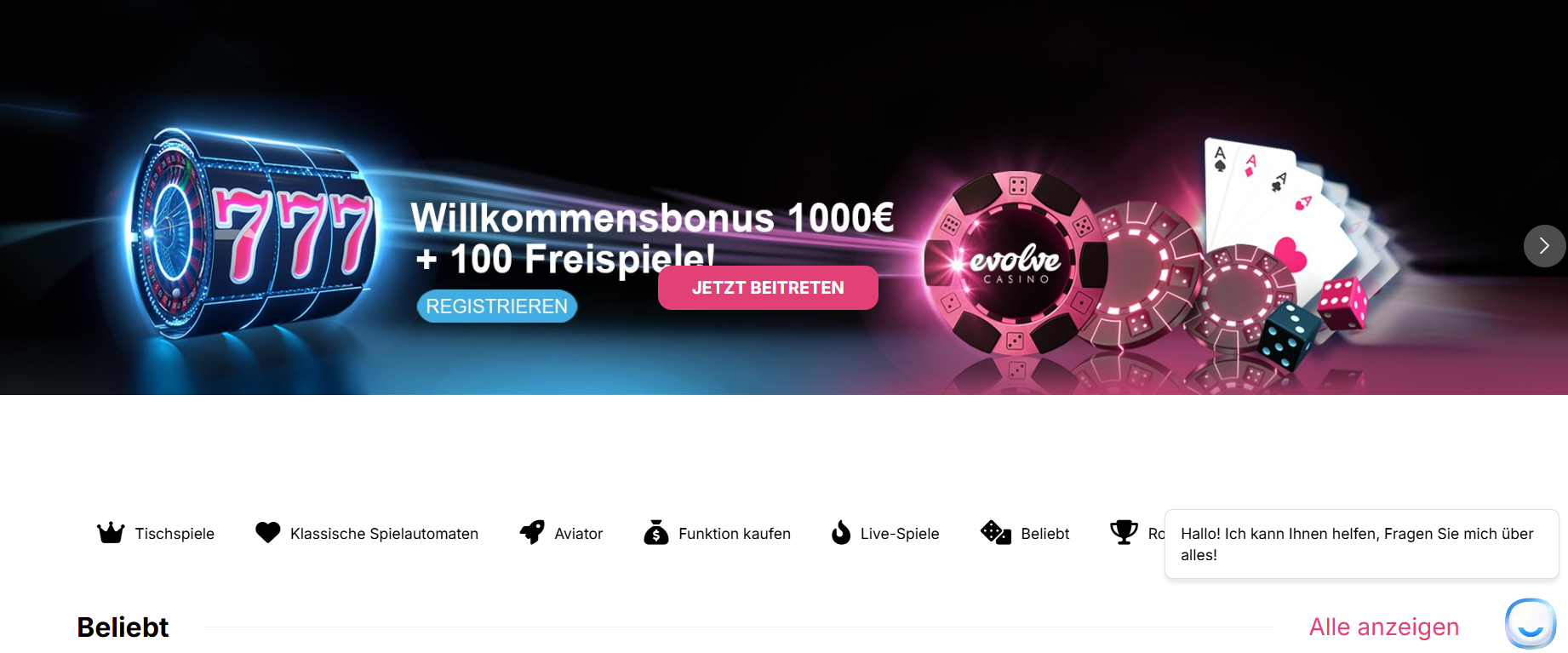Casino Evolve: gioca ai giochi da casinò online