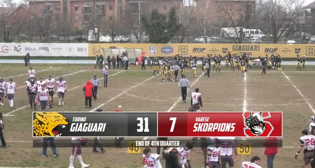 Gli Skorpions girano a metà, i Giaguari segnano: Torino s’impone 31-7