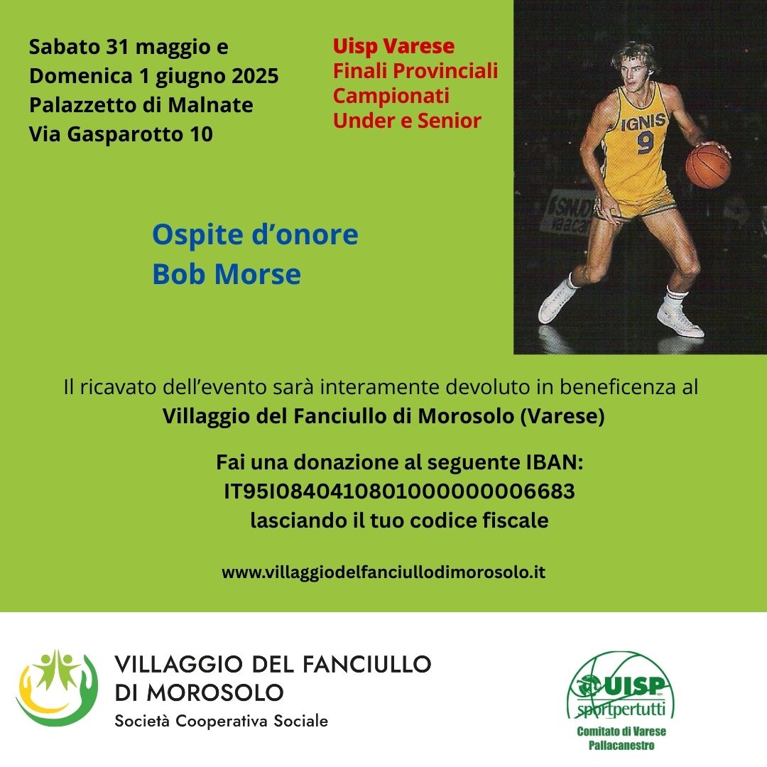 Finali Provinciali UISP Varese: Sport e solidarietà in campo per il “Villaggio del Fanciullo del Morosolo” con Bob Morse