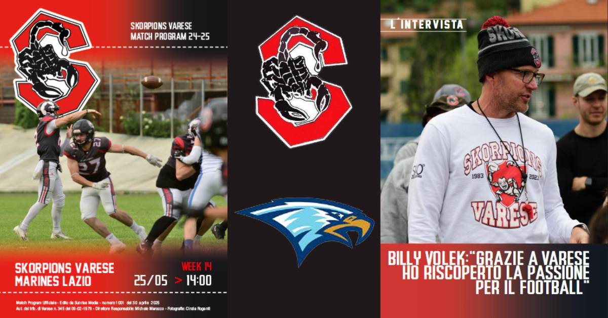 Sfoglia in anteprima il Match Program di Skorpions Varese – Marines Lazio. Volek: “Vincerà chi s’imporrà a livello fisico”