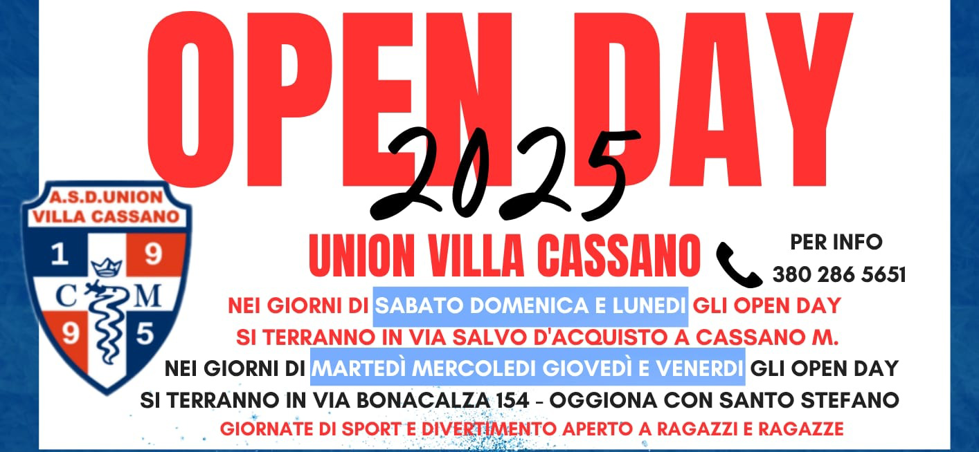 Union Villa Cassano: al via gli Open Day estivi 2025 per tutte le categorie giovanili