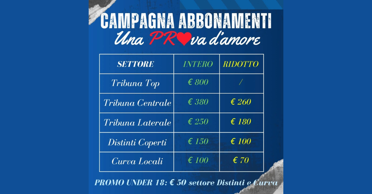 Abbonamenti Pro Patria 2025/26: continuità di tariffe, con diverse promozioni. Domani il via