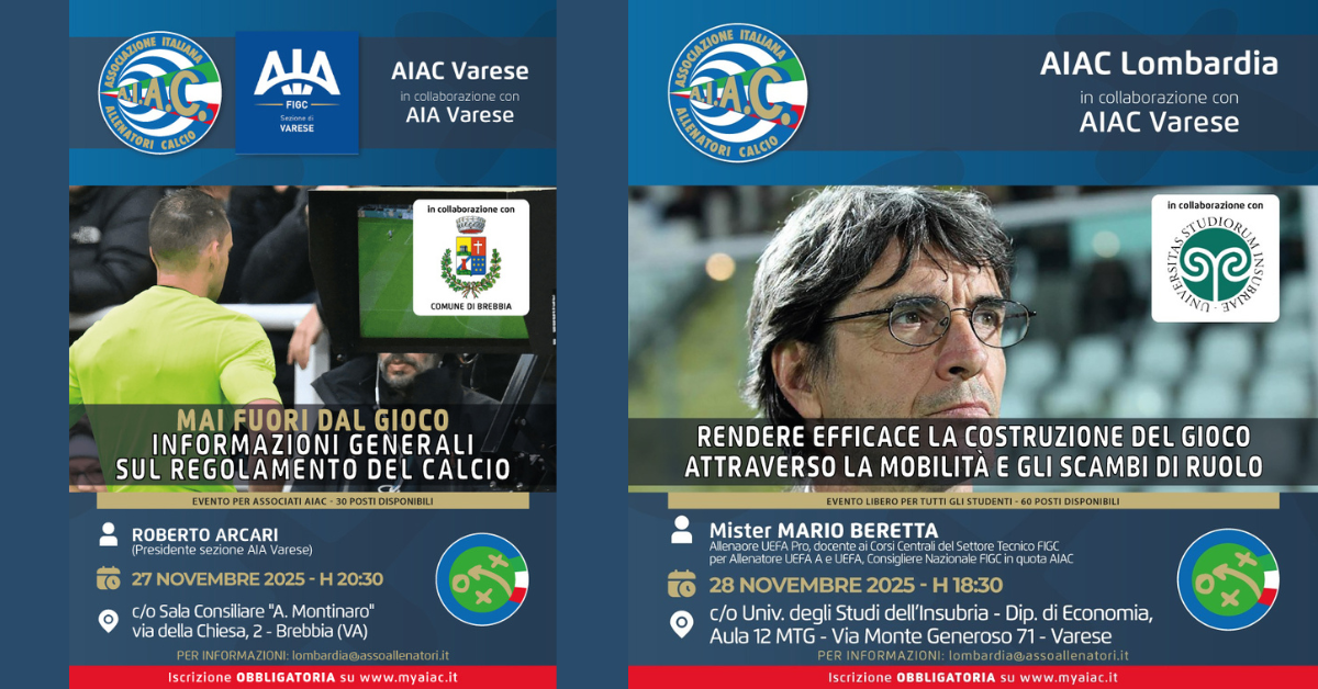 Aiac Varese, doppio appuntamento formativo: arbitri e metodologia al centro con Arcari e Beretta