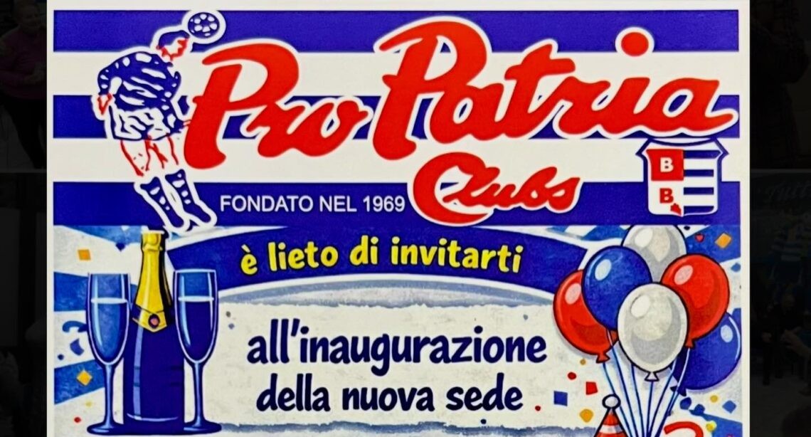 Il Pro Patria Club inaugura la nuova sede. Appuntamento sabato in via Cellini