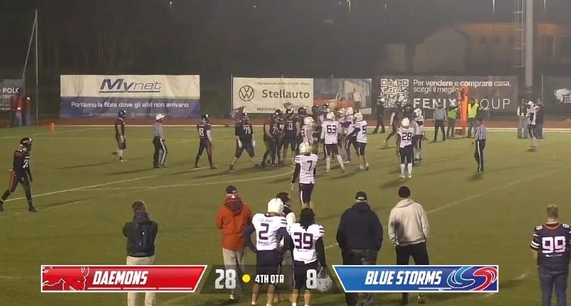 I Daemons s’impongono 28-8 sui Blue Storms. De Tomasi: “Pagato errori nostri e scelte arbitrali discutibili”