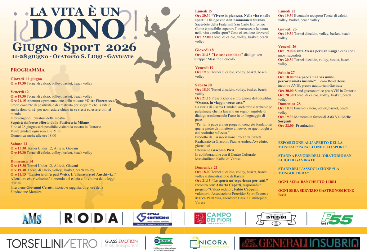 Giugno Sport 2026, a Gavirate torna l’appuntamento con una festa totale: “La vita è un dono!”