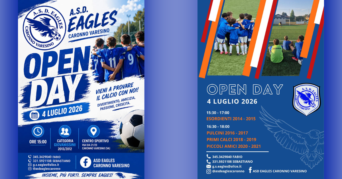 Gli Eagles Caronno continuano a crescere, sotto con i nuovi Open Day 2026. Mazzetti: “Numeri e valori in aumento”