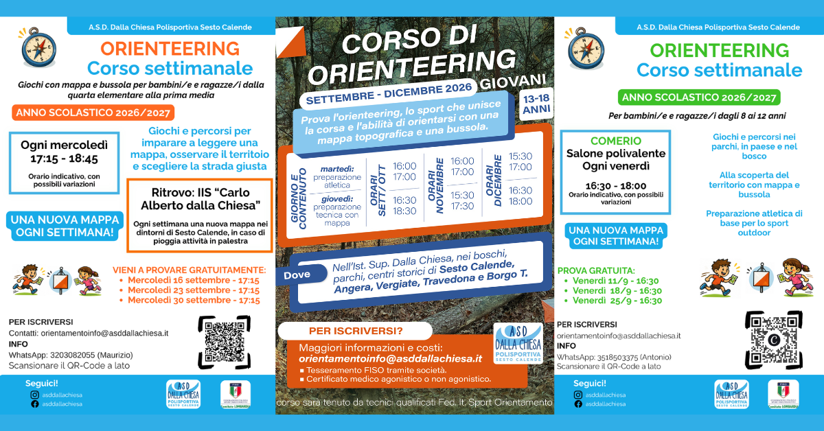 Mappa, bussola e corsa in mezzo alla natura: al via a settembre i nuovi corsi di Orienteering firmati ASD Dalla Chiesa