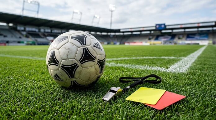 Regolamento Giuoco del Calcio (pallone, fischietto e cartellini generici)