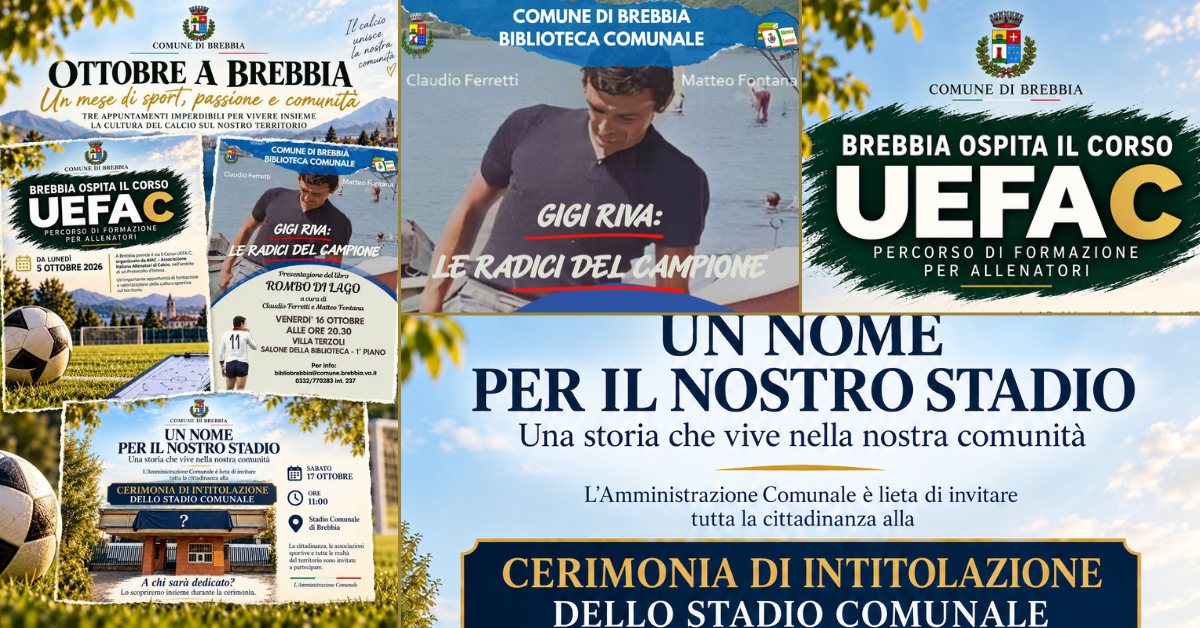 Brebbia, ottobre nel segno del calcio: corso UEFA C, ricordo di Gigi Riva e stadio intitolato a Mario Baranzini